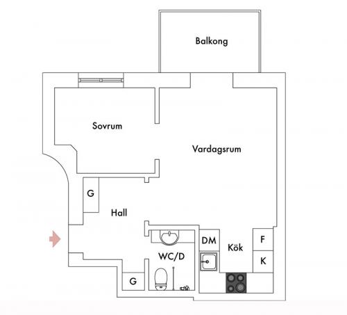 Небольшая квартира со спальней за стеклом (40 кв. м) 07