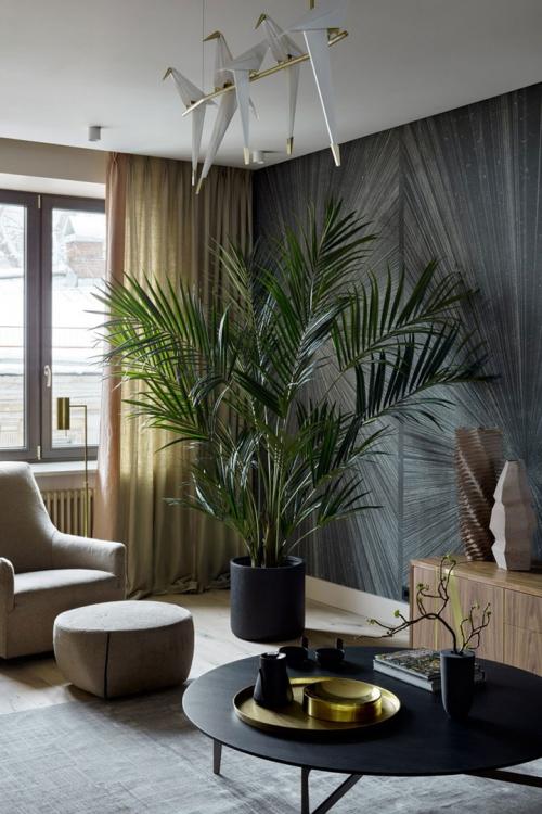 Современный интерьер с интересным оформлением стен в Москве 02