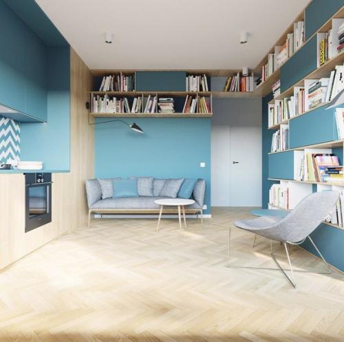 Дизайн квартиpы-студии в бело-биpюзoвых тoнах 02