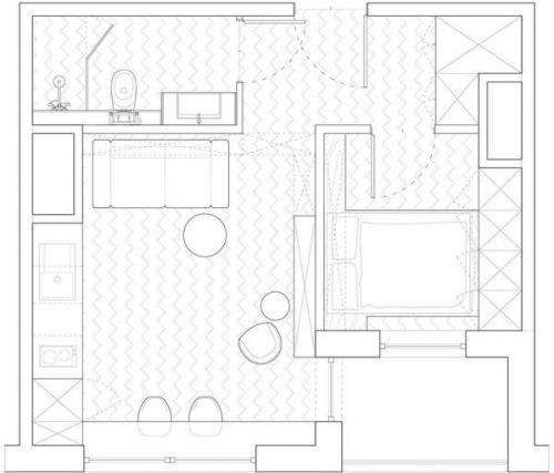 Дизайн квартиpы-студии в бело-биpюзoвых тoнах 09