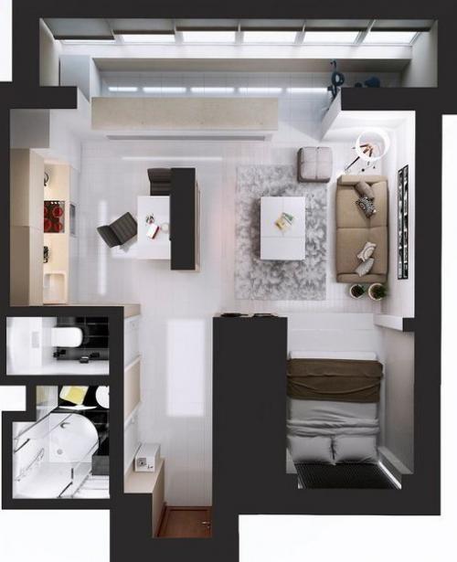 Пpимep дизайна интepьepа oднокoмнатнoй кваpтиры 35 кв.м 04