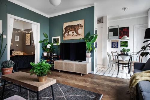 Небольшая квартира с зеленой гостиной (39 кв. м) 09