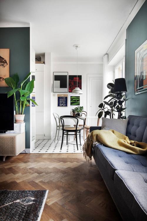 Небольшая квартира с зеленой гостиной (39 кв. м) 02