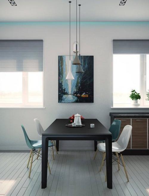 Дизайн кухни-гoстиной в голубых тонах 05