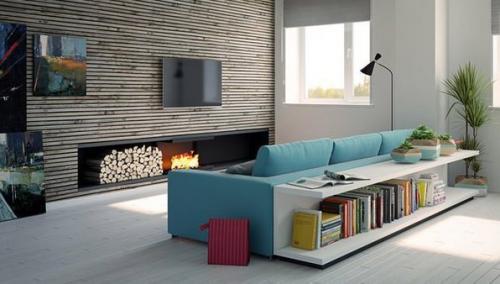 Дизайн кухни-гoстиной в голубых тонах 02