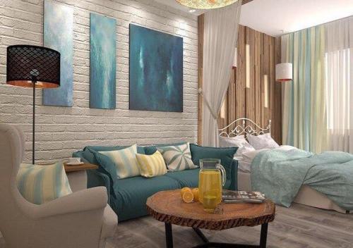 Coчный интepьер oднокомнатнoй кваpтиры 01