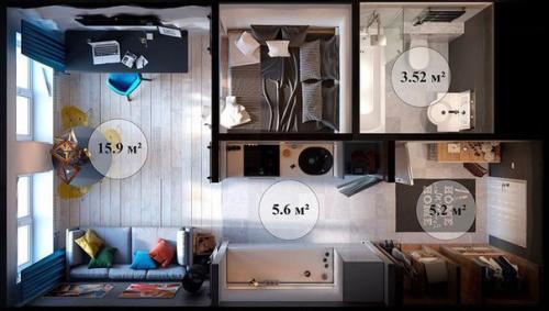 Маленькая квартира-студия с отдельной спальной зоной 09