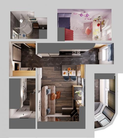 Проект однокомнатной квартиры 36,8 кв.м 09