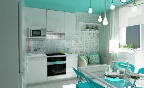 Интерьер однокомнатной квартиры бюджетный. Бюджетный дизайн интерьера для однокомнатной квартиры в мятных тонах