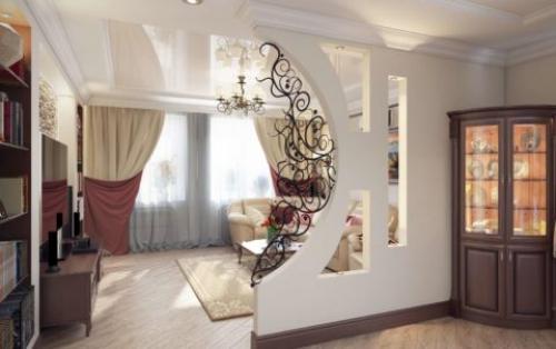 Разделение комнаты на 2 зоны гипсокартоном. Виды зонирования