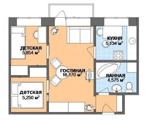 Линейная двушка в трешку. Сделать две детские комнаты из одной