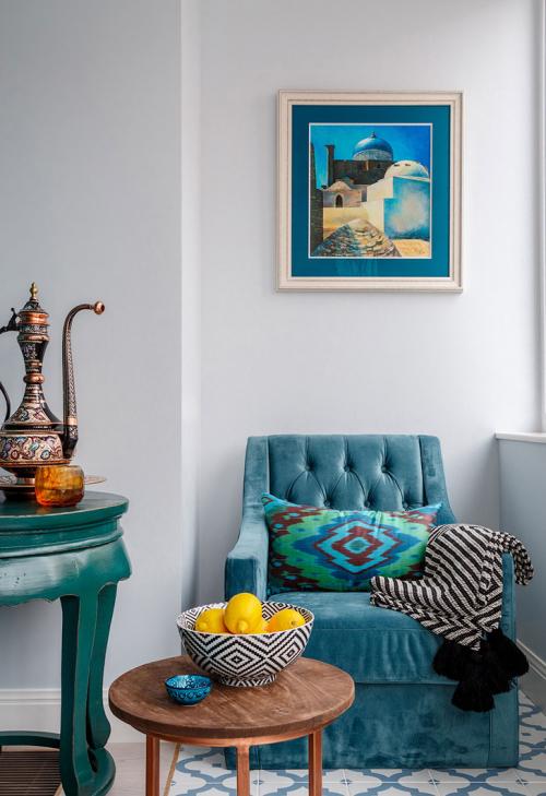 Бело-голубая квартира с восточными нотками в Москве (80 кв. м) 03