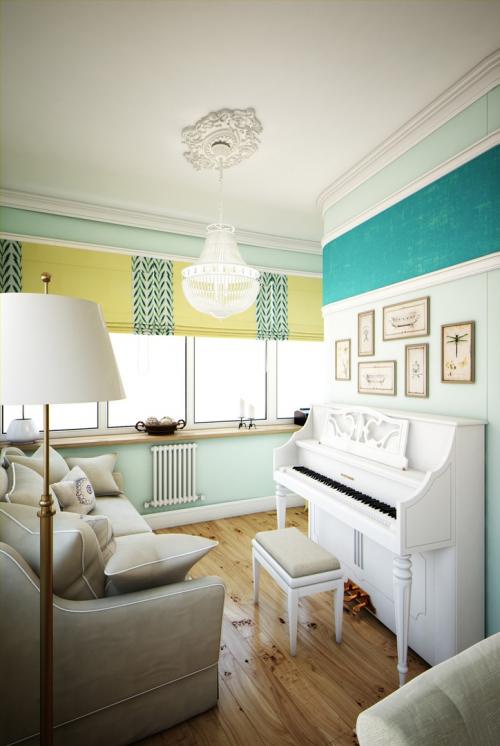 Бирюзовая кухня-гостиная 03