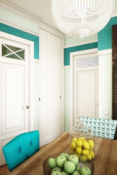 Бирюзовая кухня-гостиная 04