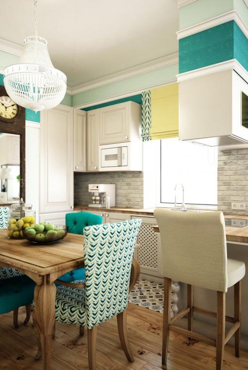 Бирюзовая кухня-гостиная 02