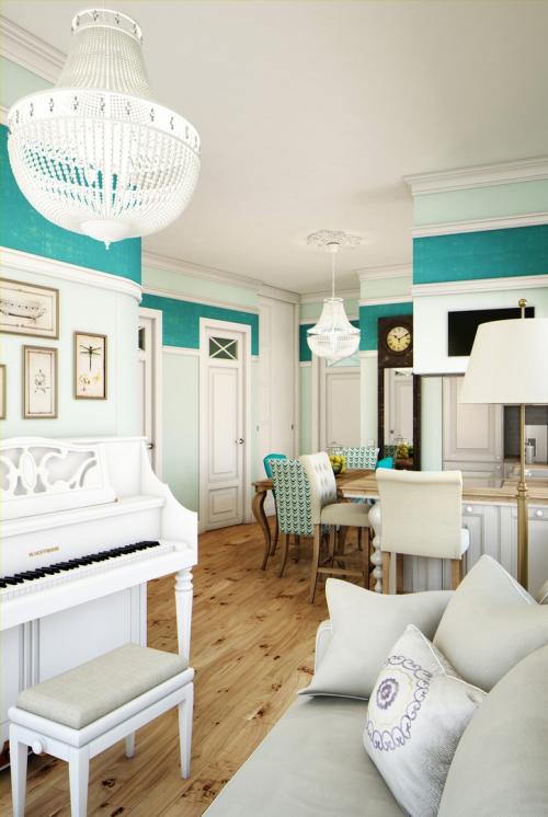 Бирюзовая кухня-гостиная 01