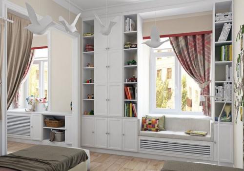 Шкафы вокруг окна в детской. Особенности 35 Шкафы вокруг окна в детской. Особенности 35