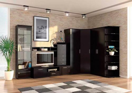 Угловой шкаф в маленькой гостиной. Угловой шкаф в гостиную — современные варианты