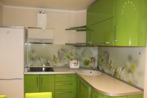 Салатовая кухня с черной столешницей. Где рекомендовано использовать цвет