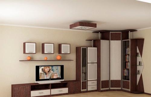 Угловой шкаф в маленькой гостиной. Угловой шкаф в гостиную — современные варианты