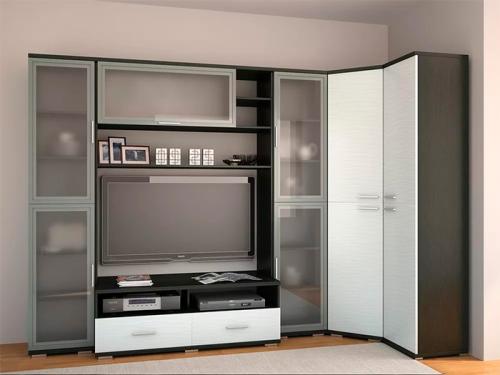 Угловой шкаф в маленькой гостиной. Угловой шкаф в гостиную — современные варианты