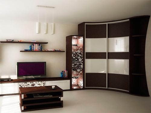 Угловой шкаф в маленькой гостиной. Угловой шкаф в гостиную — современные варианты