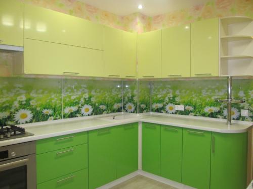 Салатовая кухня с черной столешницей. Где рекомендовано использовать цвет