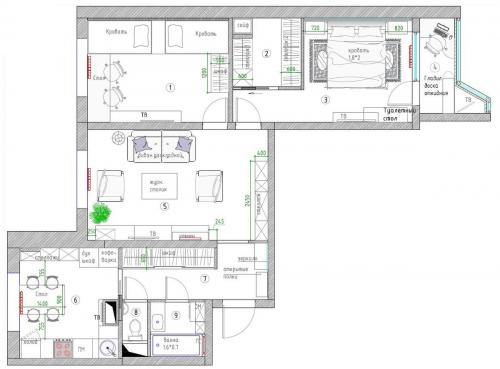 Ремонт 3 х комнатной квартиры .  Планировка трёшки в панельке П-44: 5 удачных схем (бесплатно)