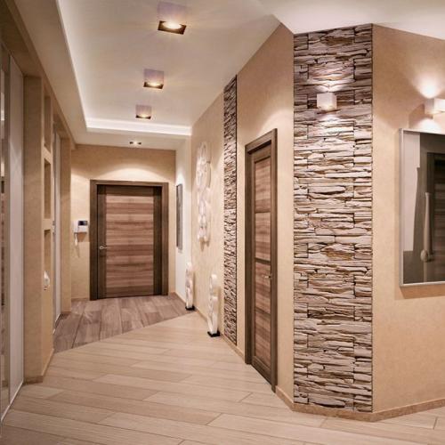 Декоративный кирпич в коридоре. Варианты сплошной и фрагментной отделки стен