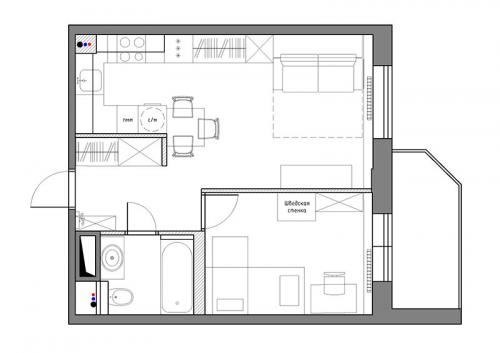 Интерьер однокомнатной квартиры 33 кв.м для семьи с ребенком. Однушка 35 кв. м для семьи с двумя детьми