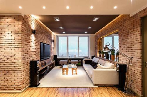 Настоящая кирпичная стена в интерьере. Отделка стен декоративным кирпичом