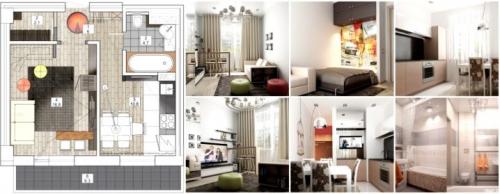 1 комнатная квартира дизайн. Советы по выбору дизайна однокомнатной квартиры 08