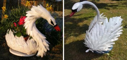 Лебедь из бутылок для сада. Сборка конструкции