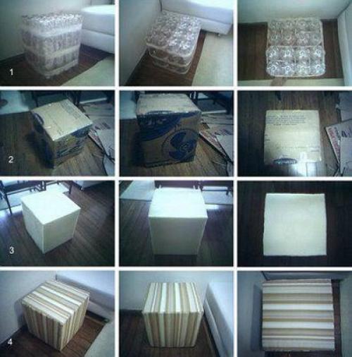 Поделки из пластиковых бутылок своими руками пошагово для начинающих. Пуфик из пластиковых бутылок своими руками