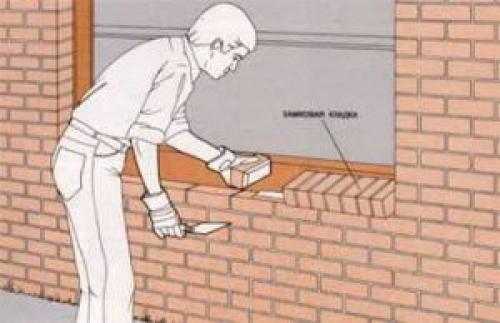 Кладка оконных проемов из облицовочного кирпича. Отделка оконного участка