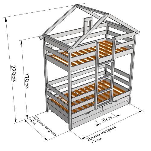 Чертежи детских кроватей с размерами и ящиками. Чертеж и размеры кровати