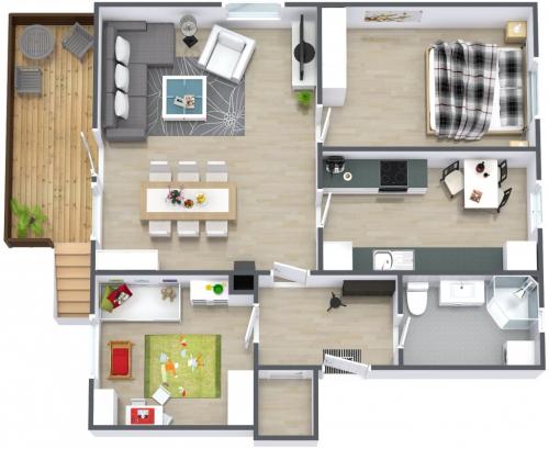 Планировка квартиры 8 н.  1-этажный дом (8 на 8)