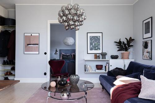 Красивый скандинавский интерьер в оттенках синего (47 кв. м) 10