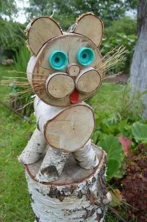Красивое украшение для дачного сада из дерева. Делаем зверушек из спилов бревен
