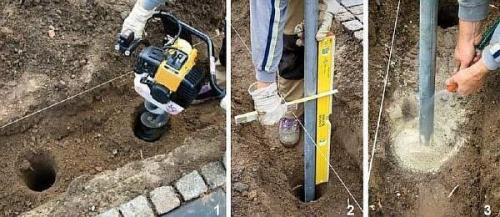 Установка металлических столбов для забора своими руками.  Установка столбов под забор 14 Установка металлических столбов для забора своими руками.  Установка столбов под забор 14