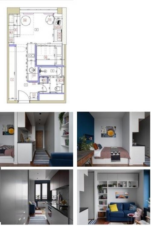 Дизайн кухни гостиной с коридором в студии. Houzz тур: Крошечная студия с кухней в коридоре 07