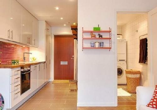 Дизайн кухни гостиной с коридором в студии. Houzz тур: Крошечная студия с кухней в коридоре 12