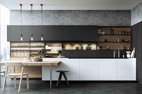 Серые обои в интерьере кухни. Серые кухни в современном стиле