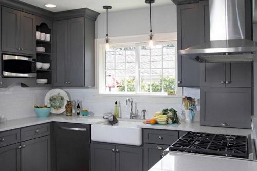 Серые обои в интерьере кухни. Серые кухни в современном стиле