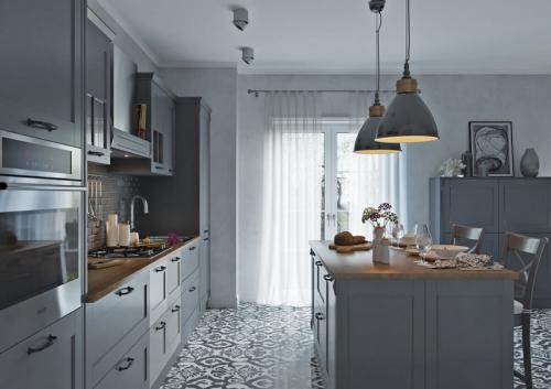 Серые обои в интерьере кухни. Серые кухни в современном стиле