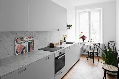 Серая кухня с деревянной столешницей. Какая столешница подойдет для серой кухни?