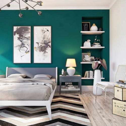 Сочетание зеленого цвета в интерьере спальни. Концепции оформления