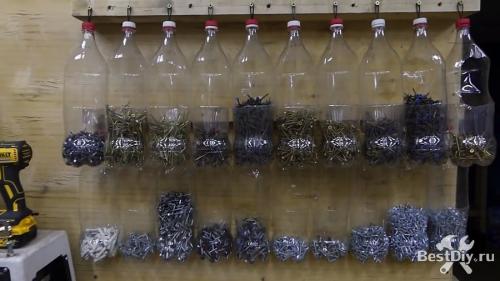 Как изготовить поделку из пластиковой бутылки для хранения инструментов. Органайзер для болтов, шурупов, гаек и гвоздей из пластиковых бутылок