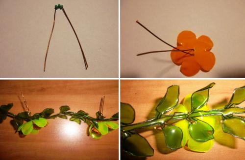 Как можно создать стебли для цветов из пластиковых бутылок. Вариант 2 – вьющиеся цветы.