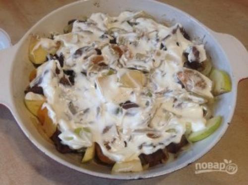 Рецепт говяжьей печени с картофелем и шампиньонами